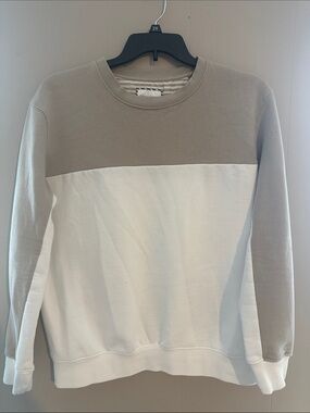 Denim & Flower Men's Two-Tone Crewneck Sweater in Taupe and White